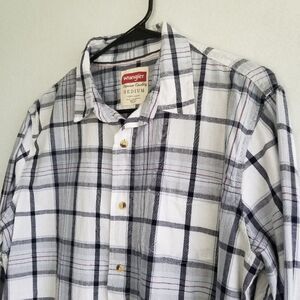 Wrangler Plaid Western Shirt Men's Medium Button Down Cotton Blue White